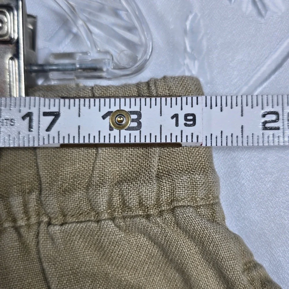 Caribbean Mens 100% Linen Pants Tan Khaki Elastic Drawstring Casual 40x32 (26.5)